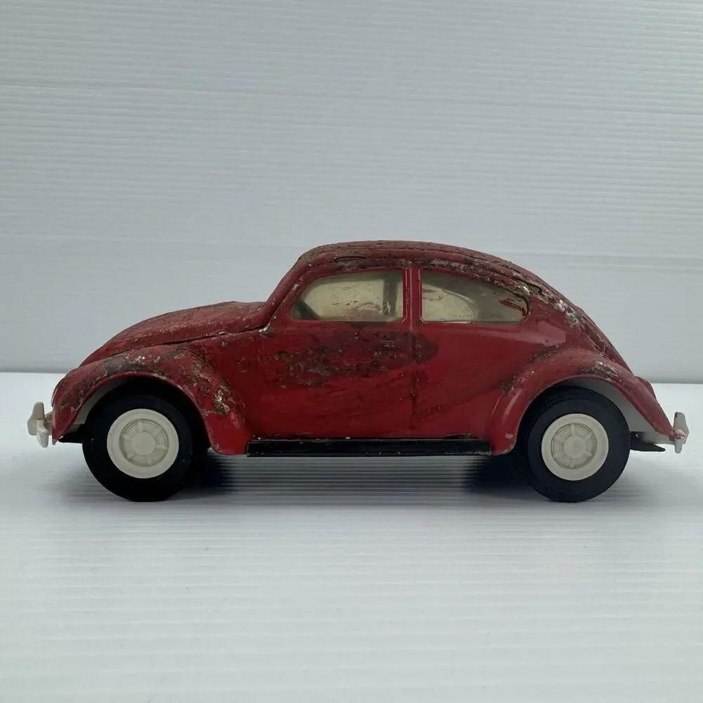 Vintage Tonka VW Bug Beetle Toy Car Red Distressed Metal Large Scale